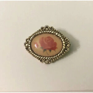 Vintage Camco Gods Love is with you  Always Roses Blessings Brooch Pin